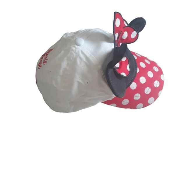 Disney Minnie Mouse Ball Cap Hat Childrens  White Red Black Bow Ears Adjustable - Picture 3 of 8